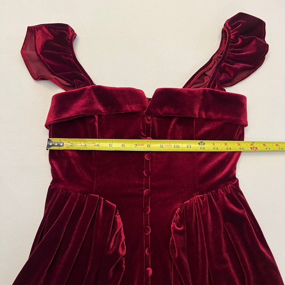 Burgundy Red Wine Velvet Regency Renaissance Gothic Fairycore Mini Dress Size M - Picture 5 of 7
